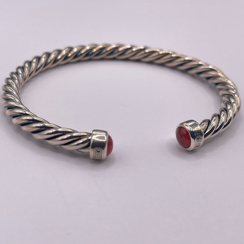 David Yurman Cable Cuff Bracelet with Red Carnelian - Picture 7 of 8